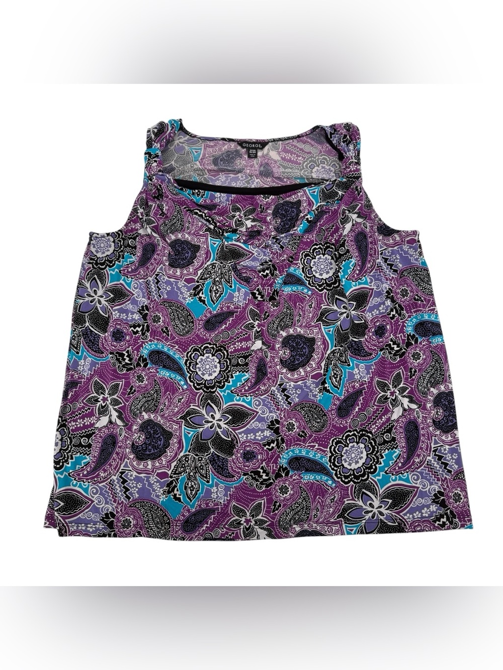 George Purple Black Paisley Print Sleeveless Blouse Size 2X Women’s
